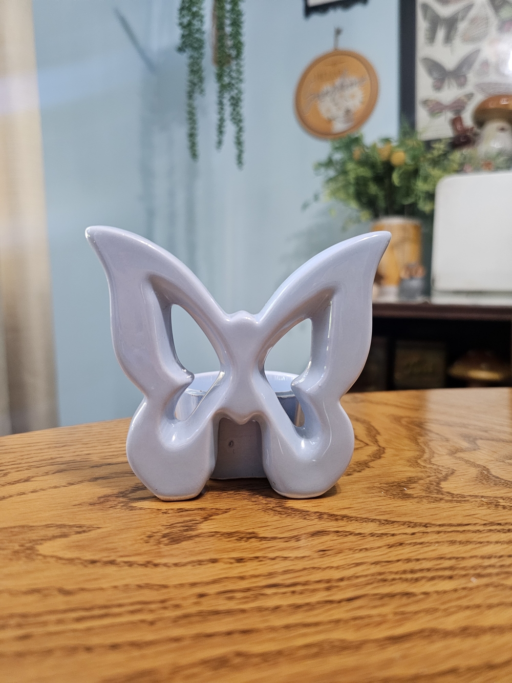Vintage Pastel Blue Ceramic Butterfly Tea Light Candle Votive Holder Cottagecore